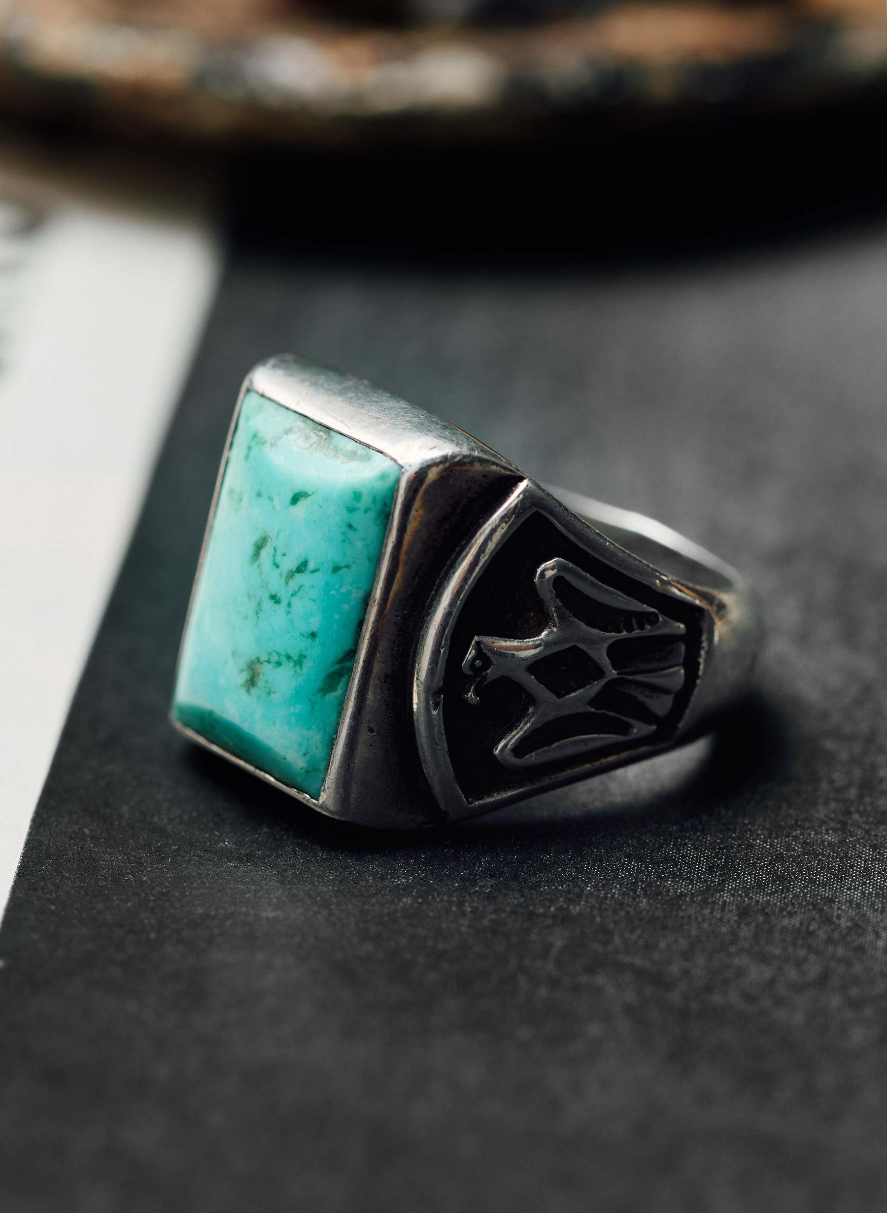 Bell trading post sterling silver vintage turquoise thunderbird ring deals size 3.75