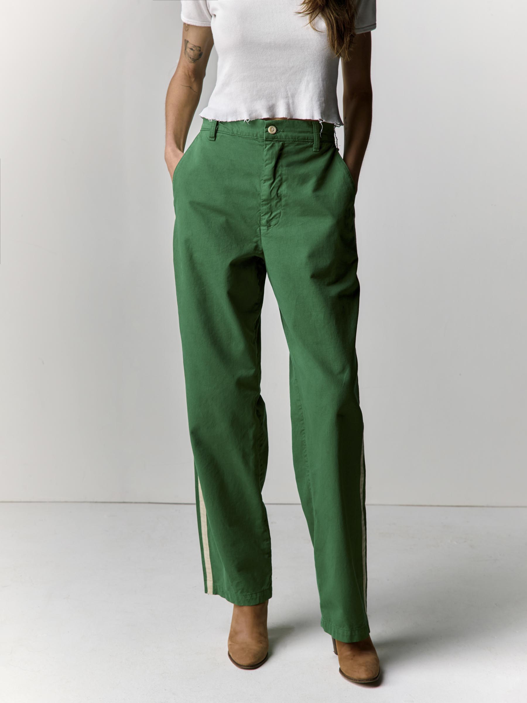 baker striped trouser in kelly green – imogene + willie