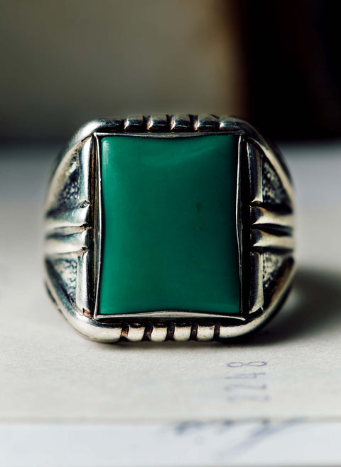 trading post-era square cut turquoise ring