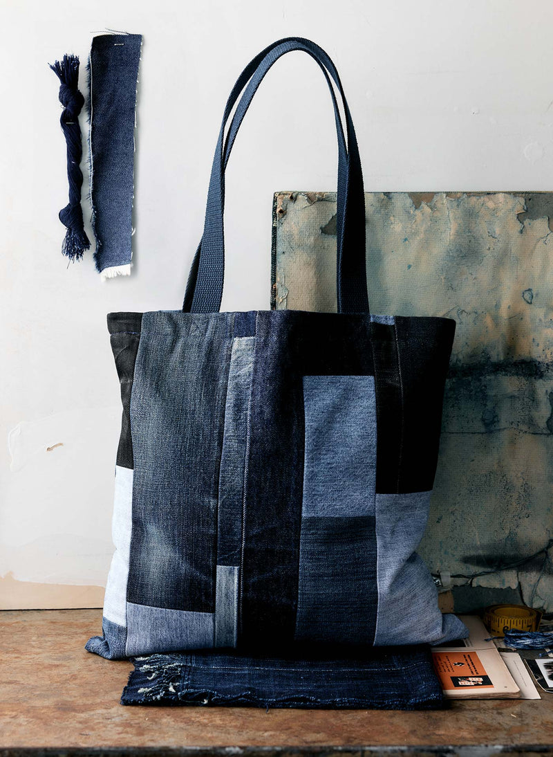 love fades recycled denim tote