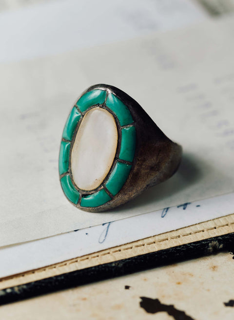 vintage harvey-era navajo inlay ring