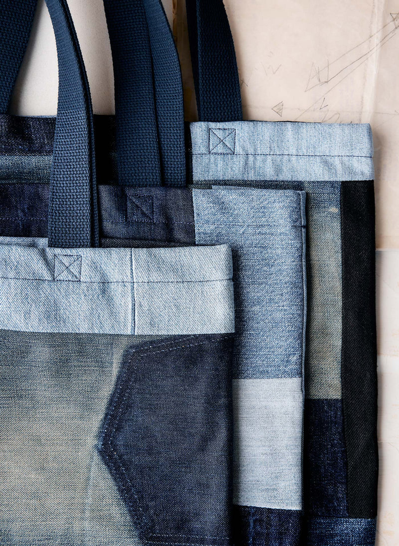 love fades recycled denim tote