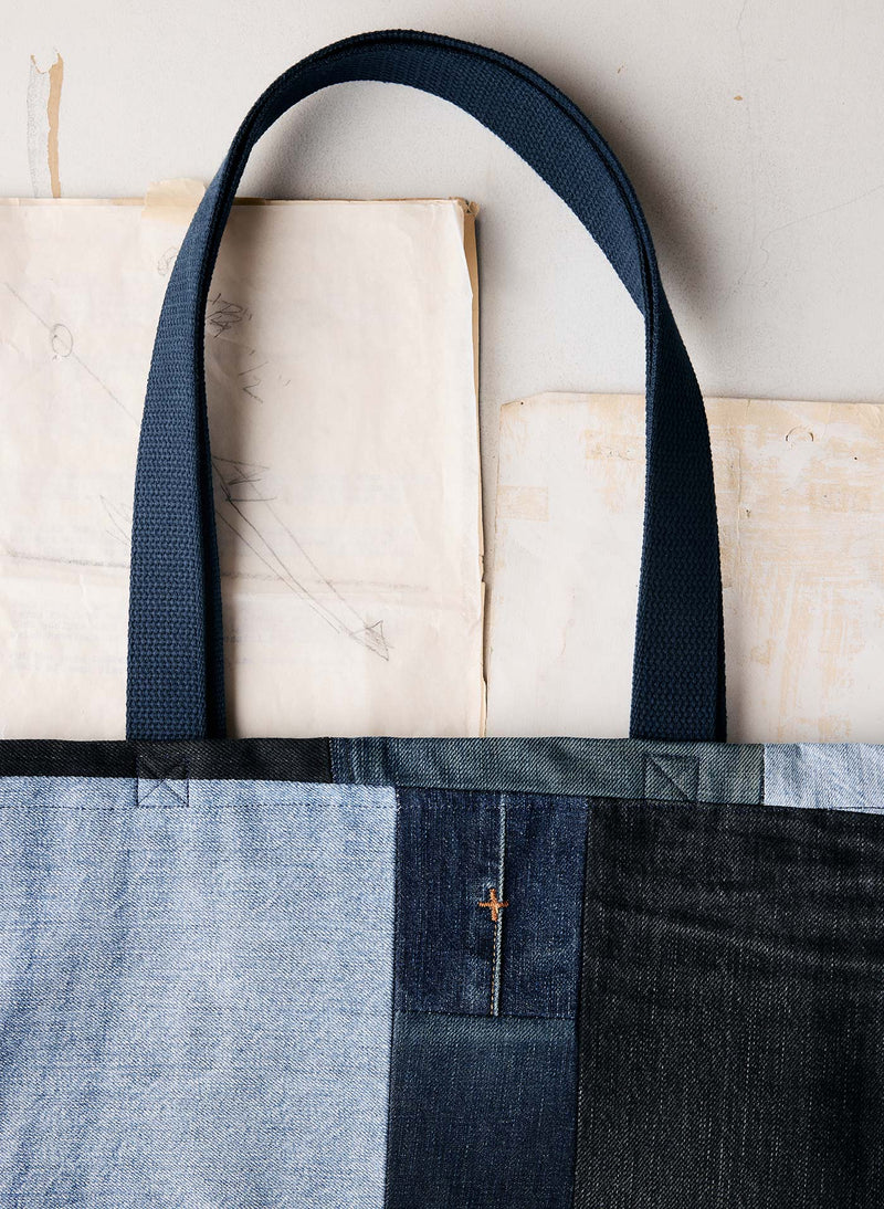 love fades recycled denim tote