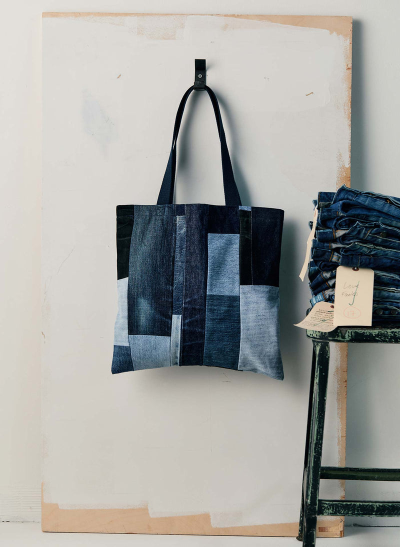 love fades recycled denim tote