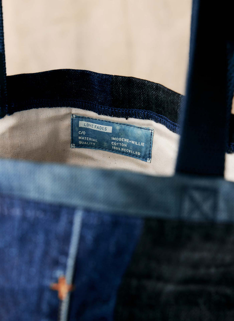 love fades recycled denim tote