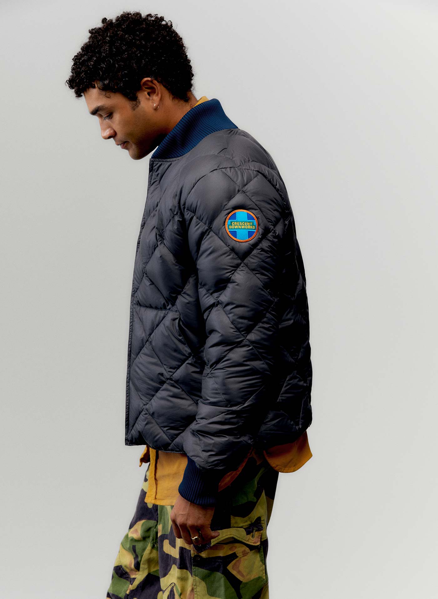 i+w x crescent down works quilted bomber
