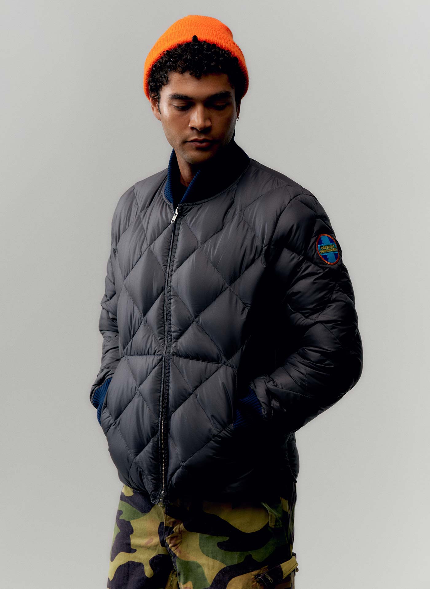 i+w x crescent down works quilted bomber