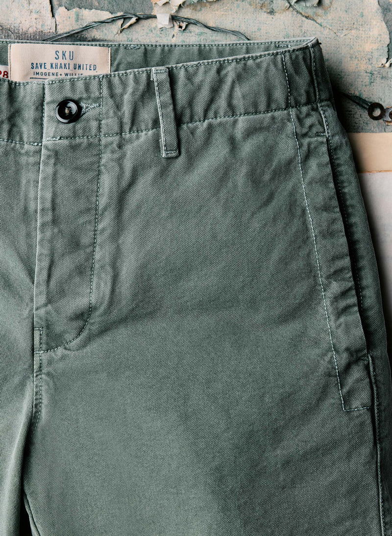 i+w x SKU cutoff chino in fatigue green