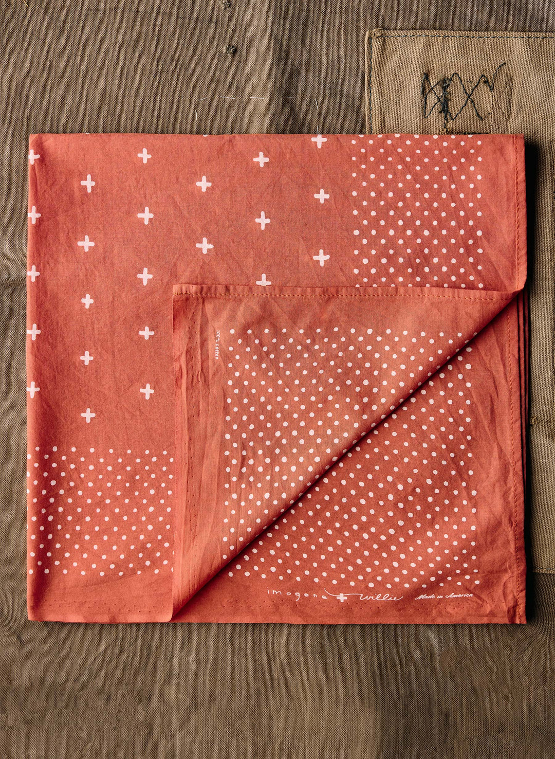 a red handkerchief with white crosses on it