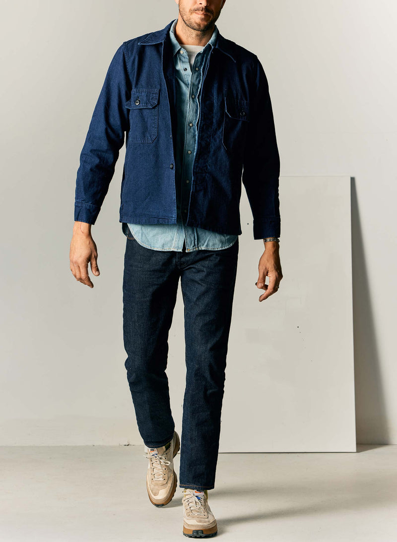 barton broken twill indigo rinse