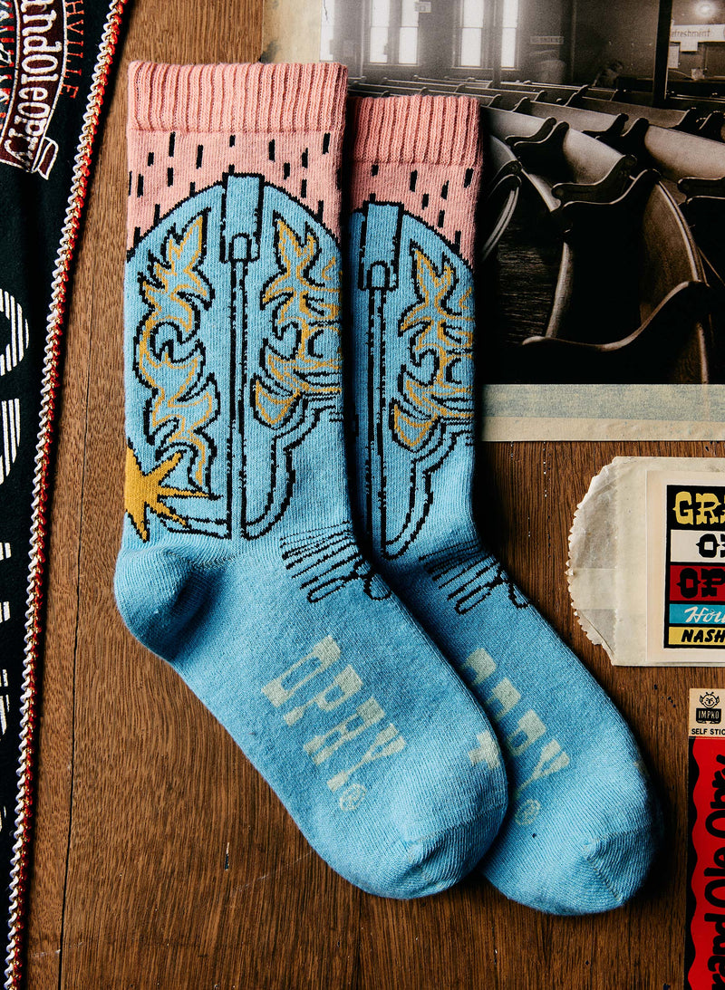 the i+w x opry "boot" sock in blue