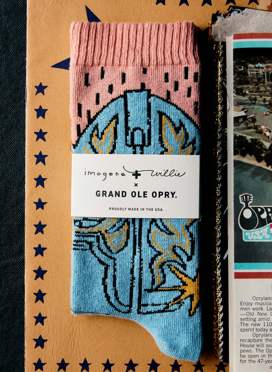 the i+w x opry "boot" sock in blue