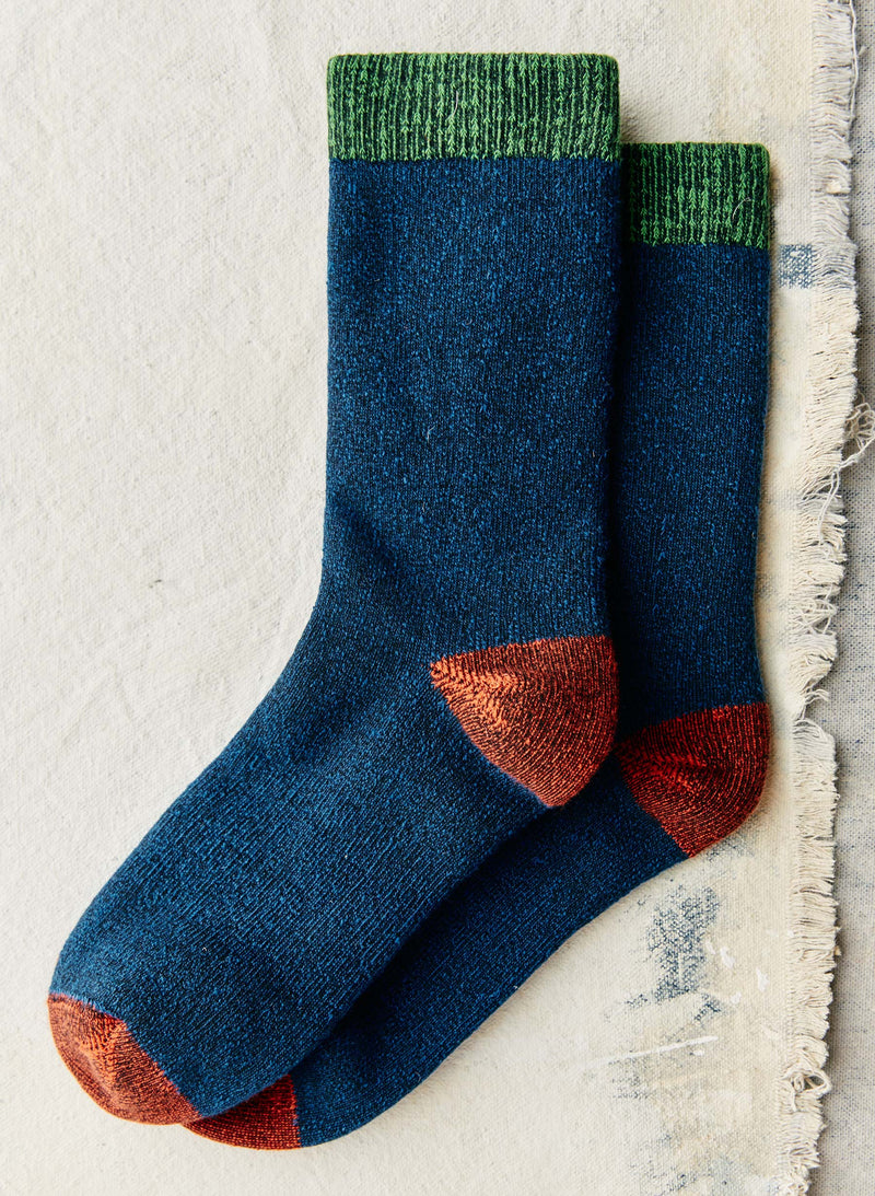 boot sock in cabin blue