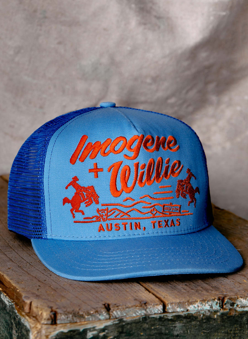 the "bronco" trucker in blue