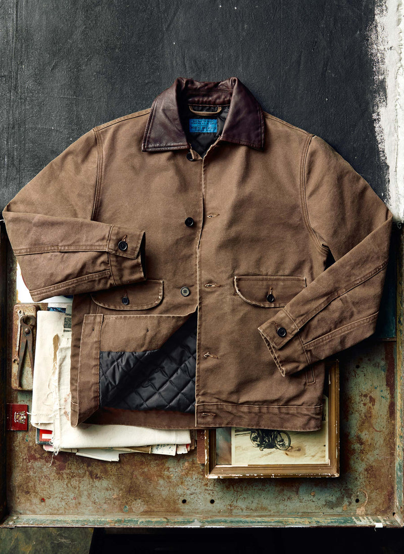 quilt lined canvas chore coat in brown