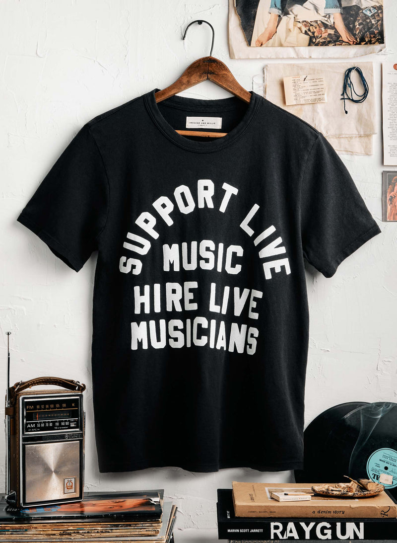 the "support live music" tee in black