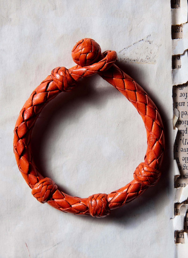 chamula round orange leather bracelet