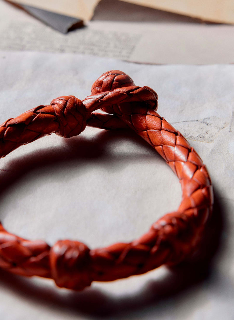 chamula round orange leather bracelet