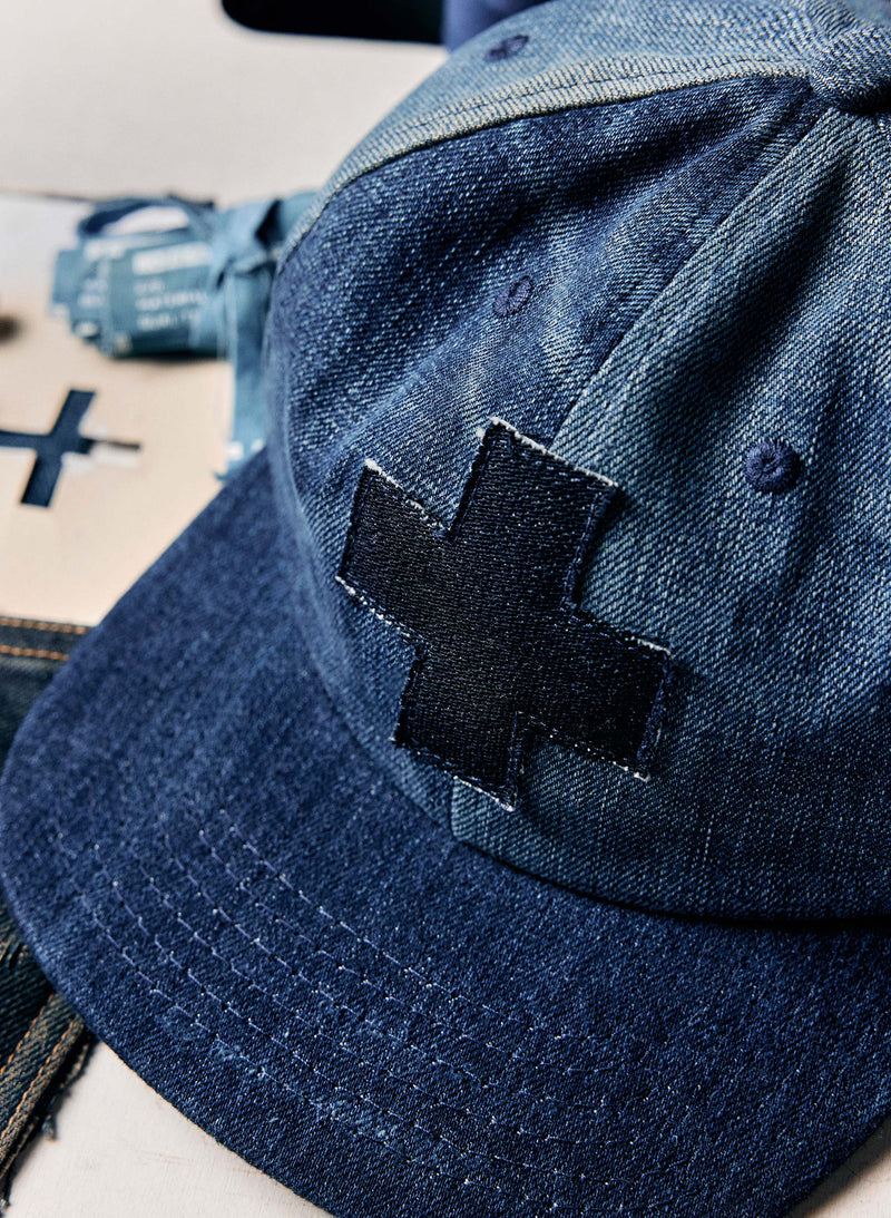 love fades recycled denim "plus" cap - Model