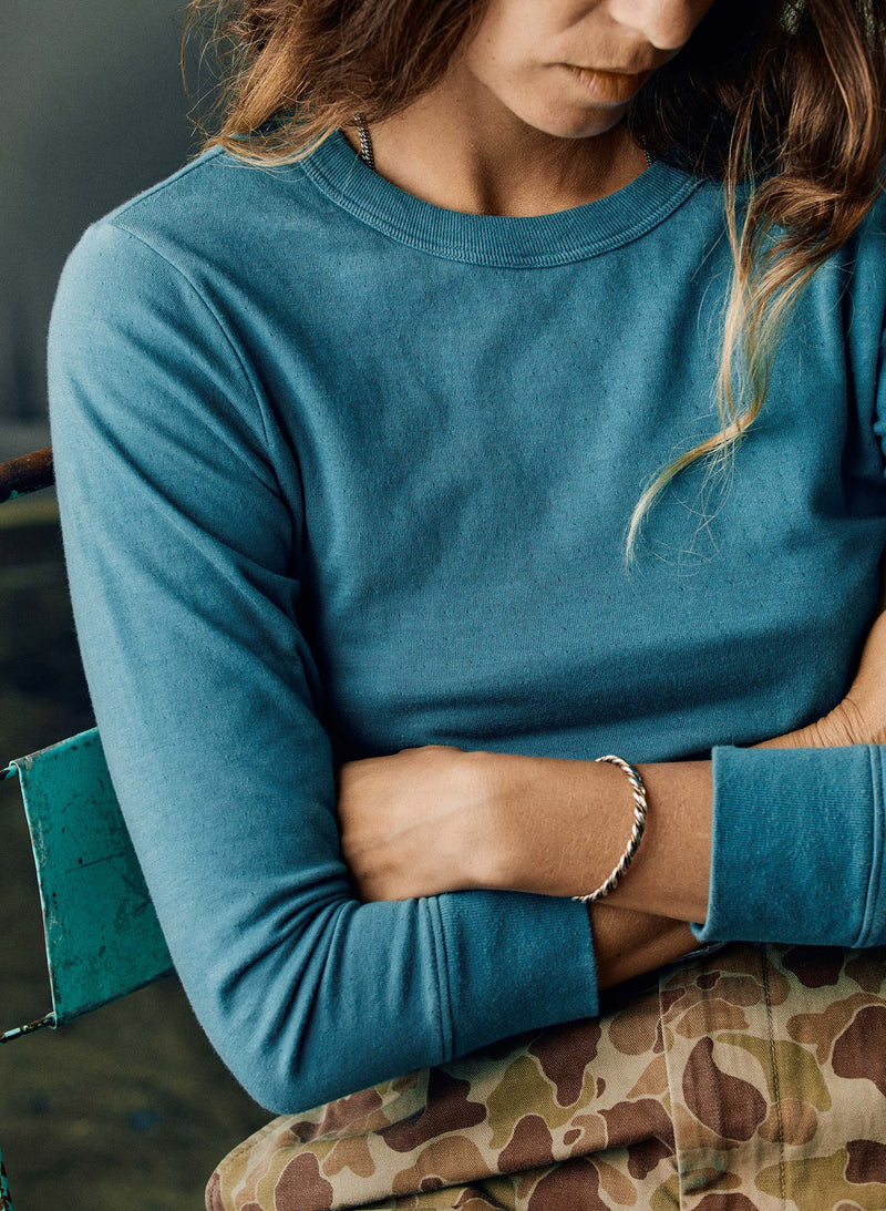 double knit thermal crew in teal