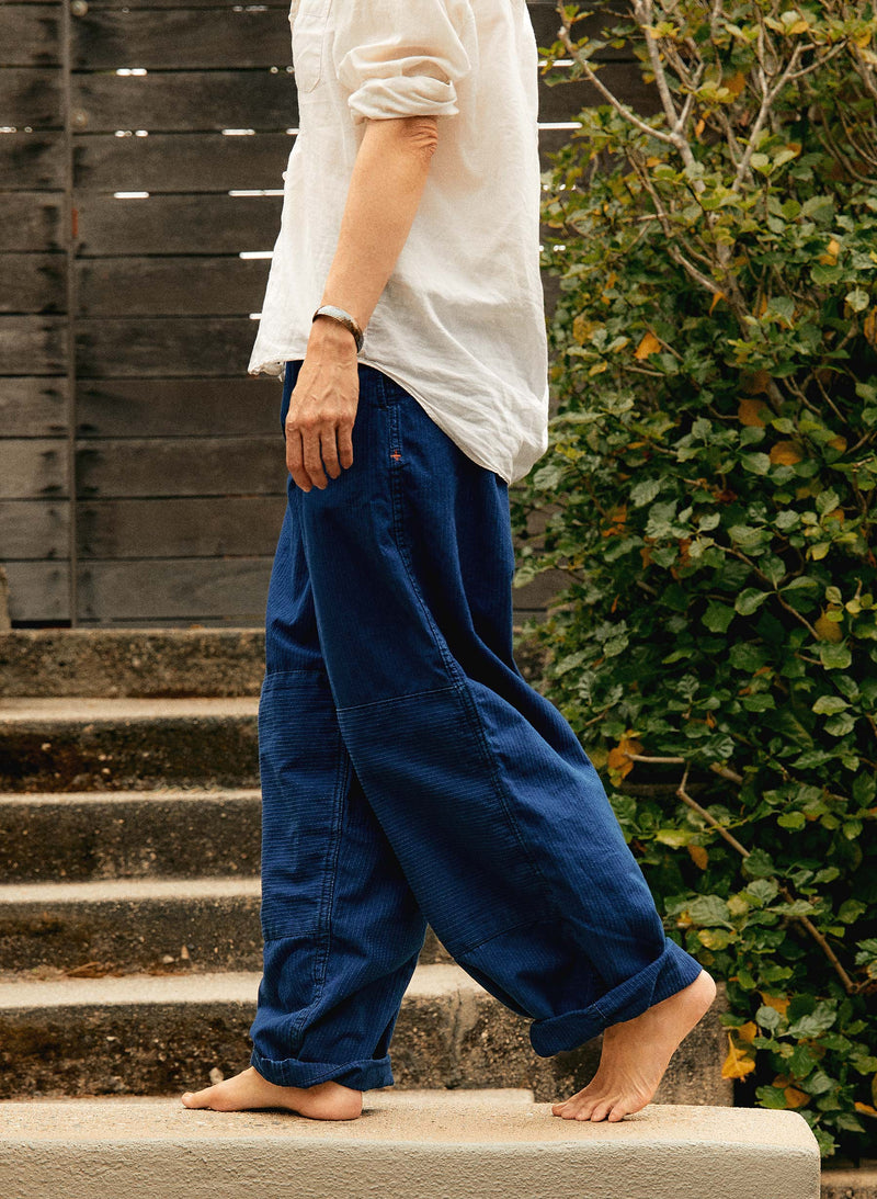 the flight pant in sashiko indigo - Model