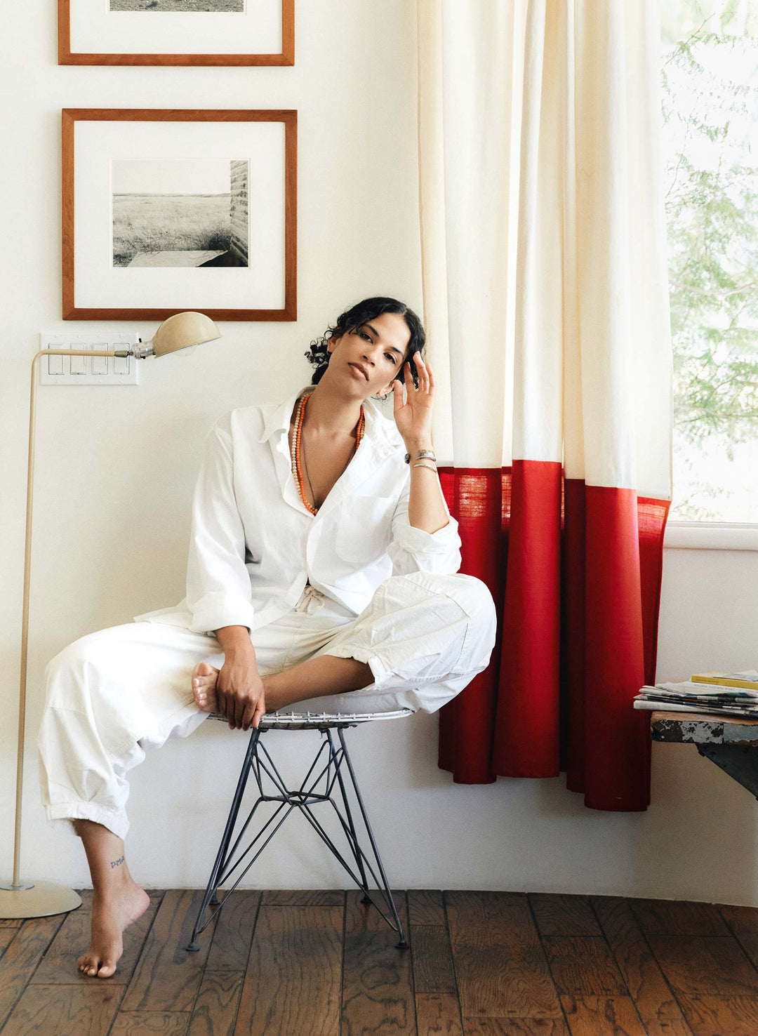 a woman sitting on a chair