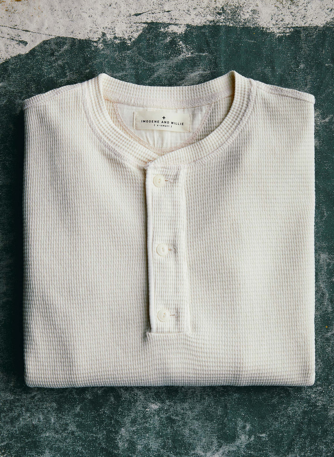 the knit waffle henley in vintage white – imogene + willie