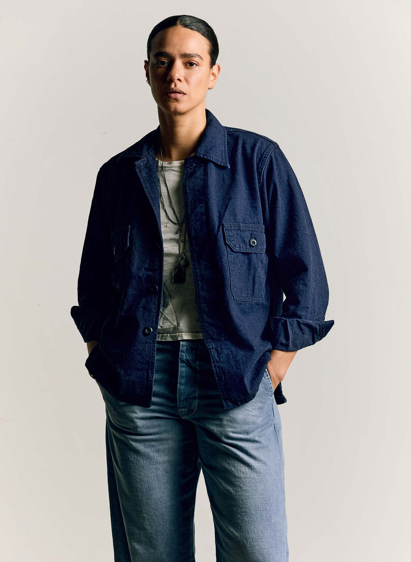 military shirt jacket in indigo