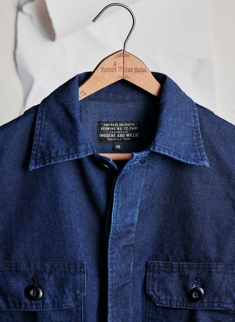 military shirt jacket in indigo