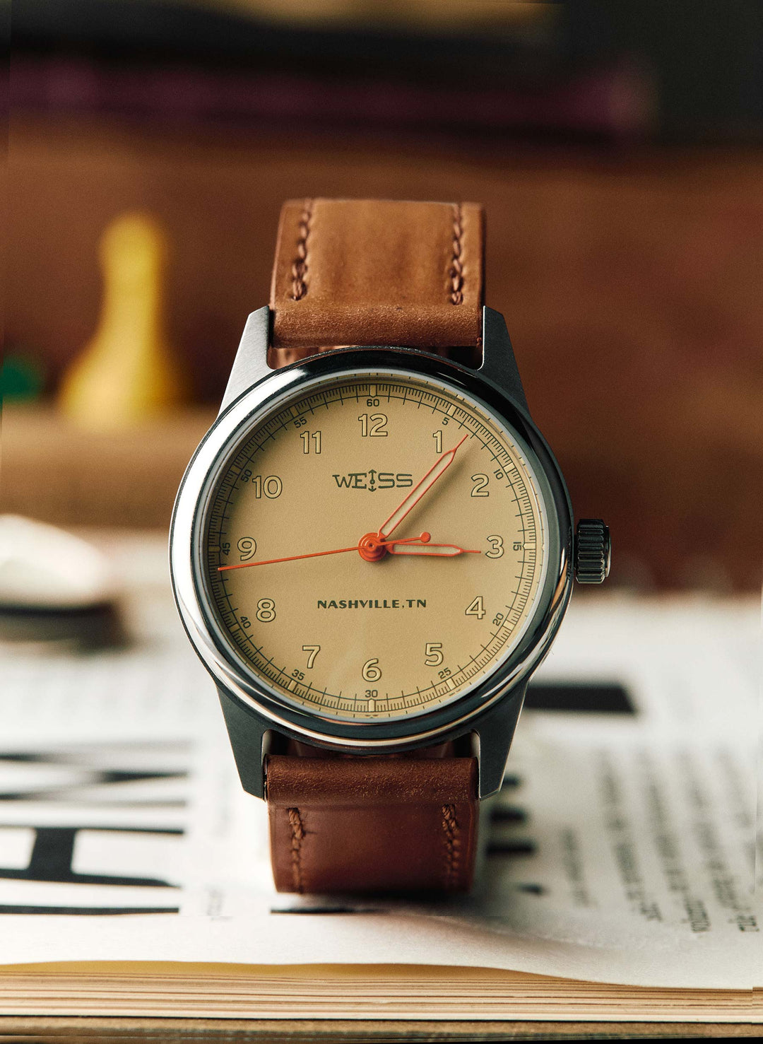 a watch with a leather band