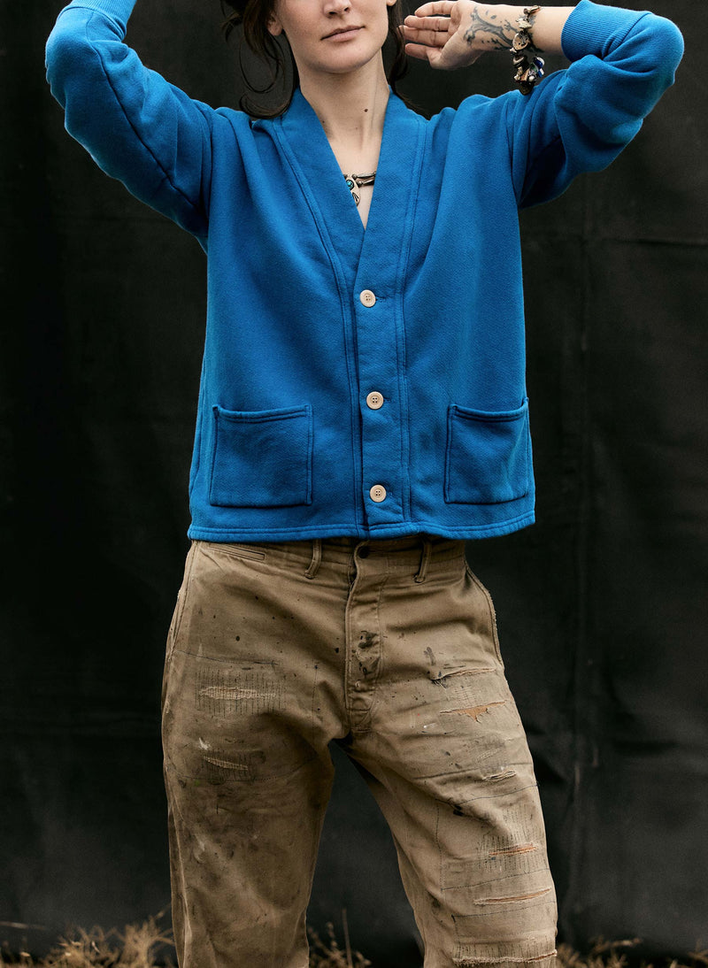 knit fleece cardigan in klein blue