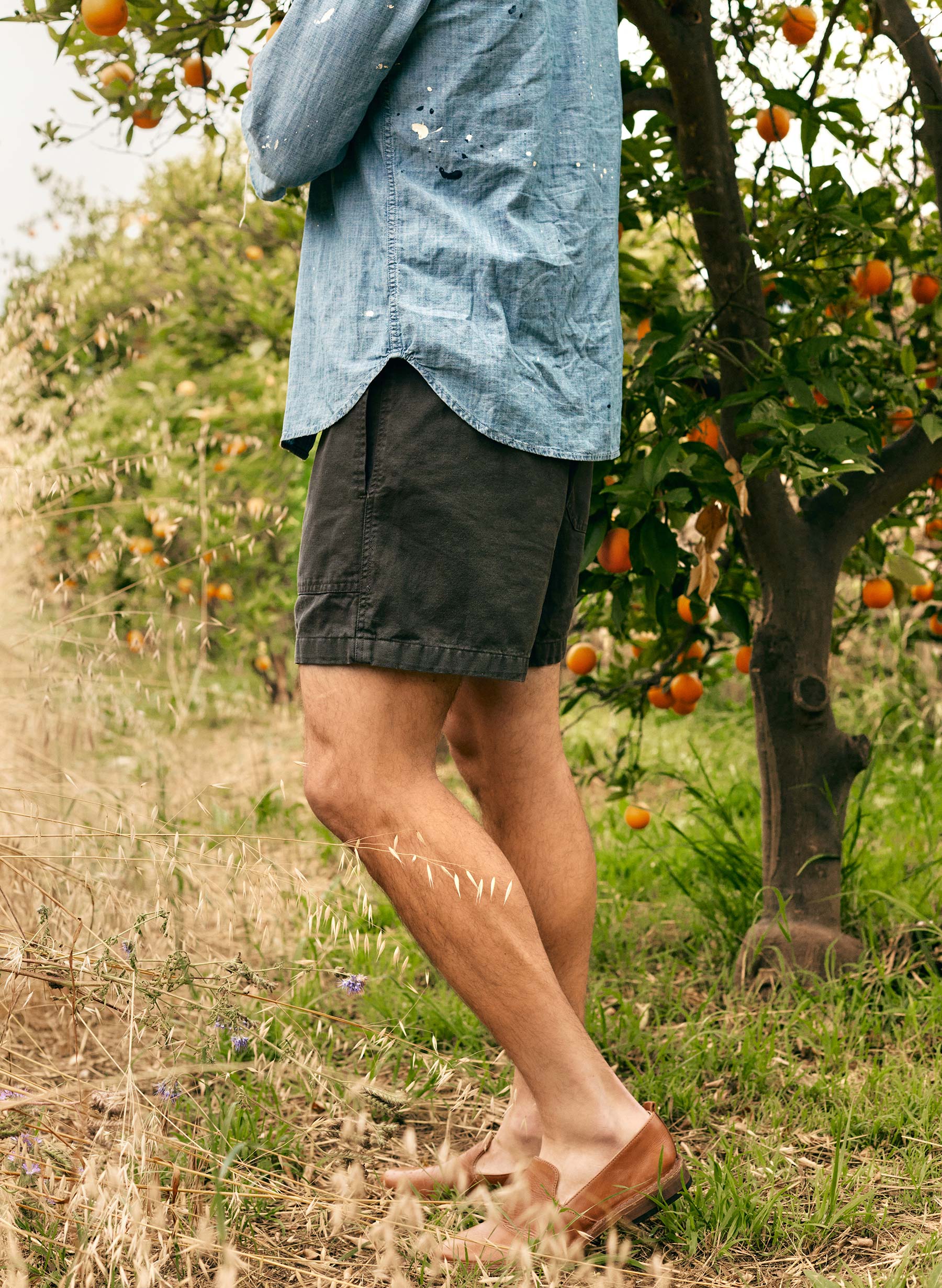 Plant, Leg, Shorts, People in nature, Human body, Sleeve, Waist, Gesture, Tree, Thigh