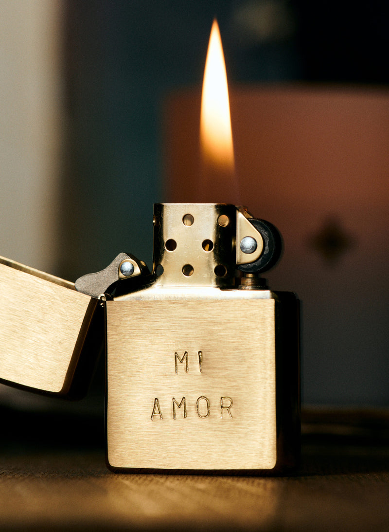 hand stamped "mi amor" zippo