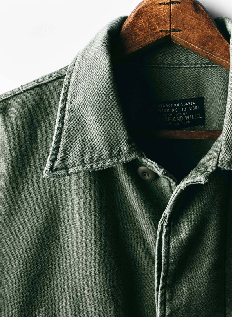 military shirt jacket in fatigue green