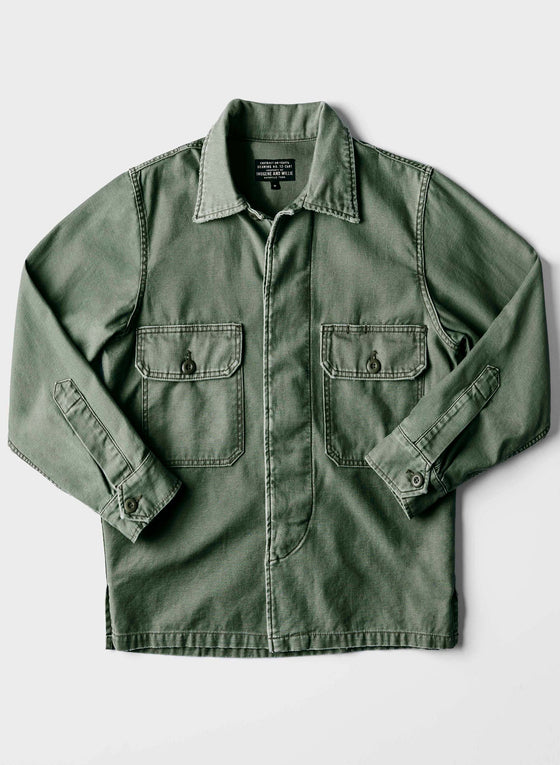 military shirt jacket in fatigue green