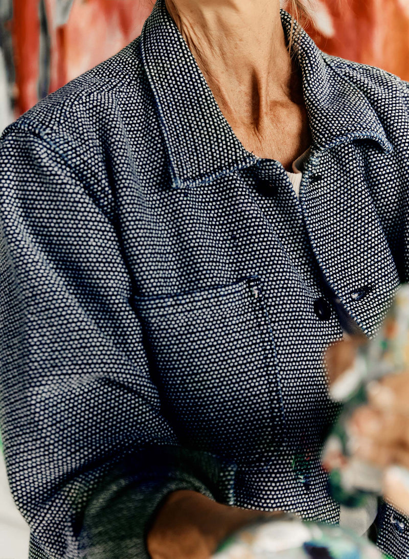 the painters coat in indigo cream sashiko