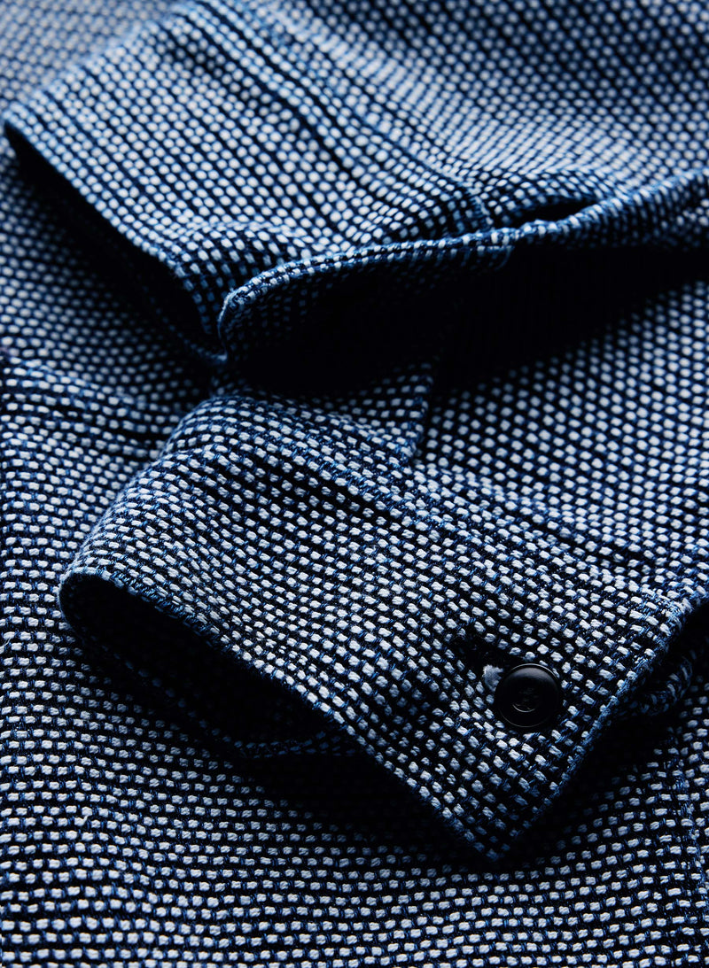 the painters coat in indigo cream sashiko