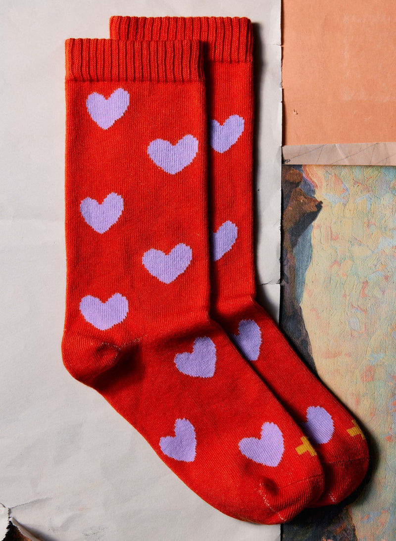 heart sock in poppy