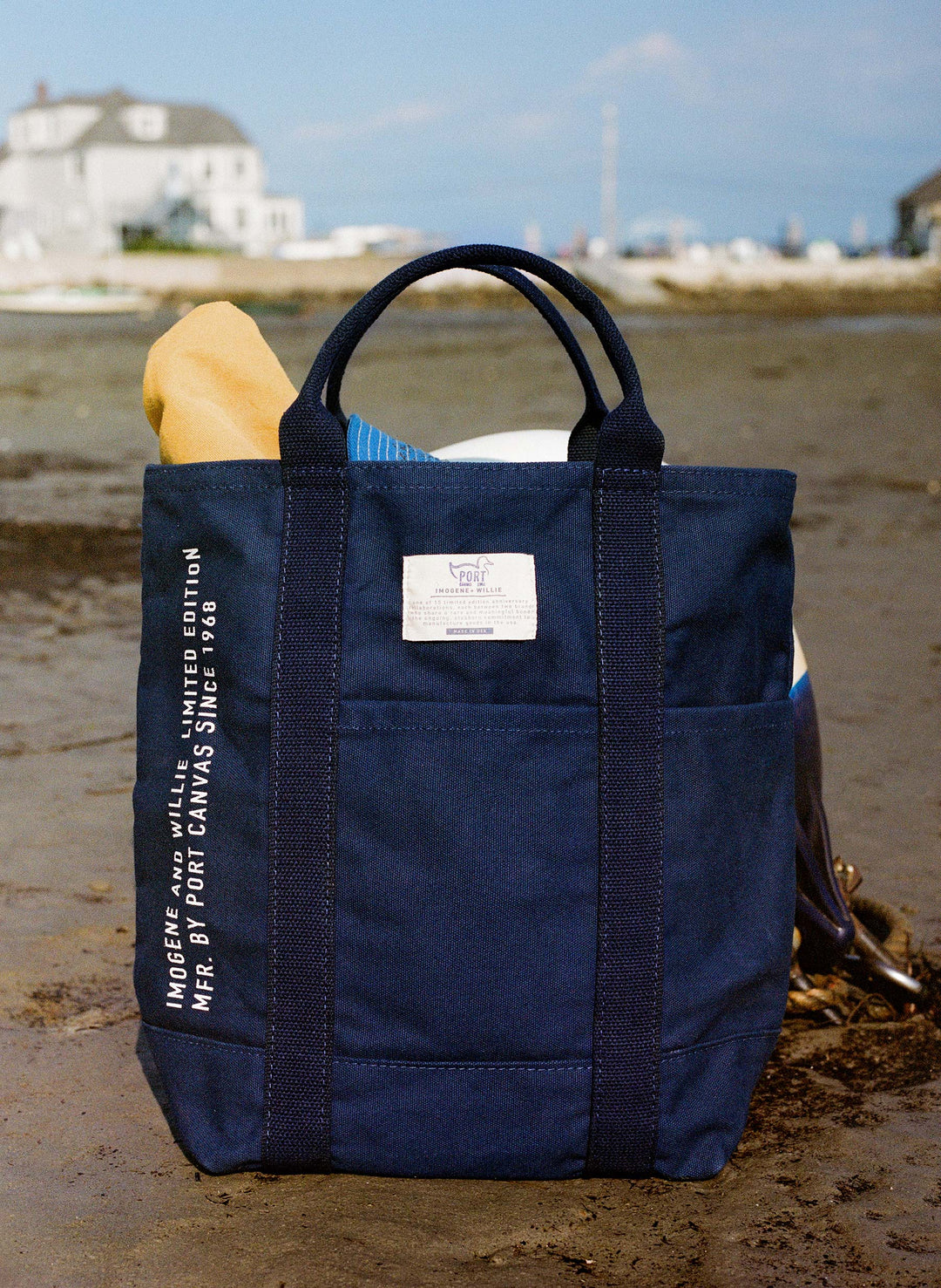 a blue bag on the beach