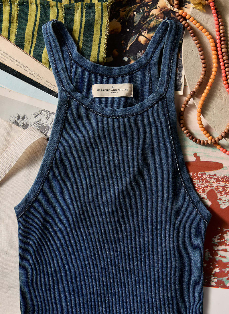 indigo ribbed racerback tank - Model