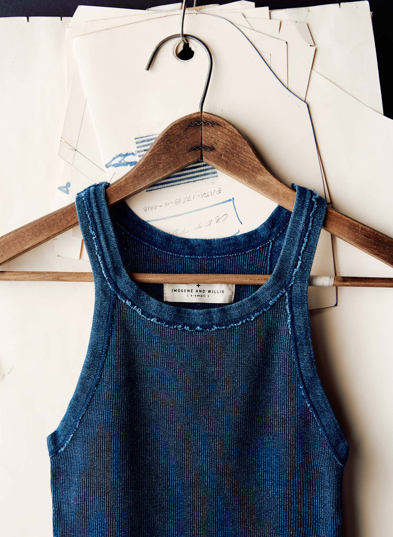 indigo ribbed racerback tank