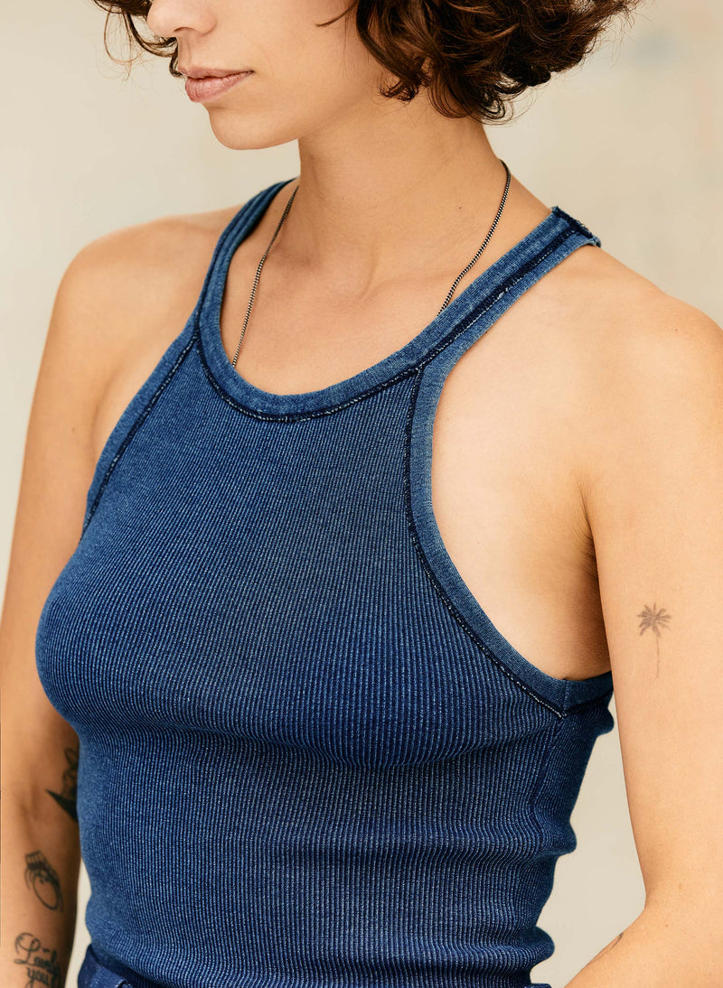 indigo ribbed racerback tank