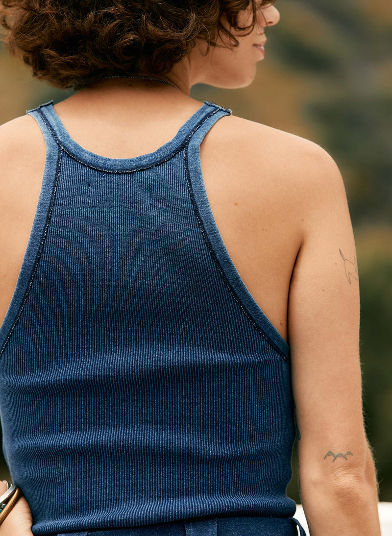 indigo ribbed racerback tank