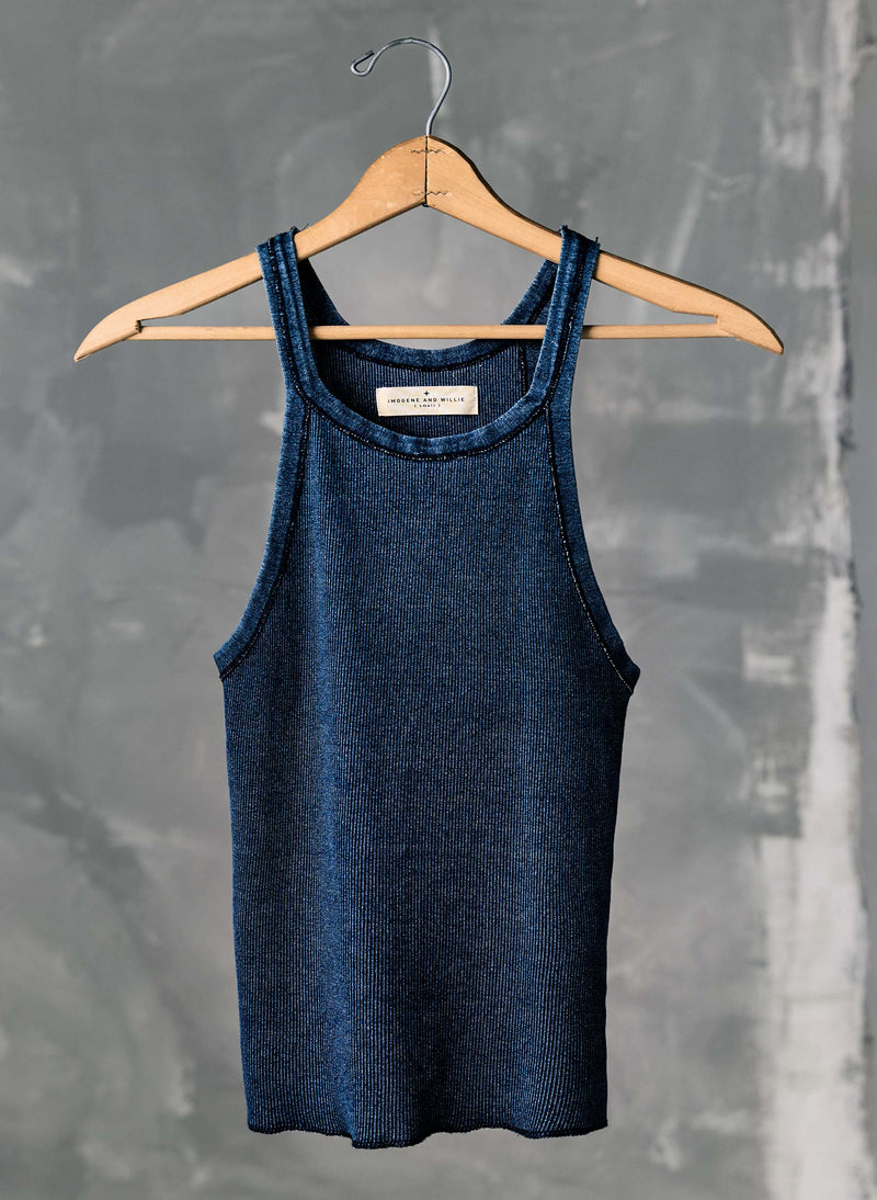 indigo ribbed racerback tank