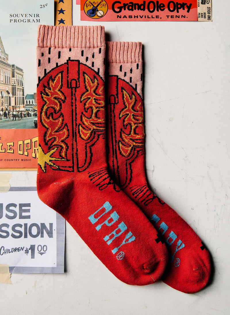 the i+w x opry "boot" sock in red