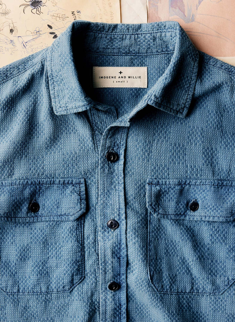 the shoreline shirt in washed indigo check