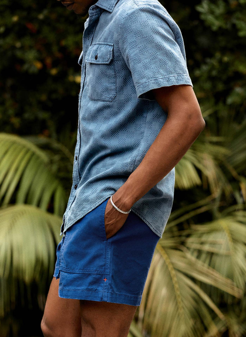 the shoreline shirt in washed indigo check