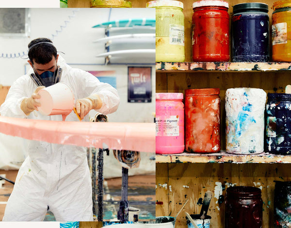 a man painting a pink container