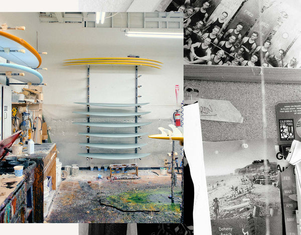 a surfboard rack in a room