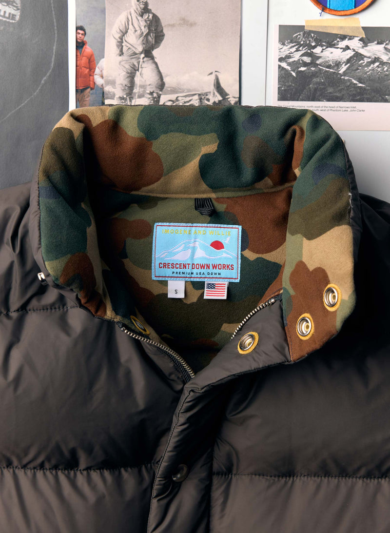 i+w x crescent down works camo lined parka